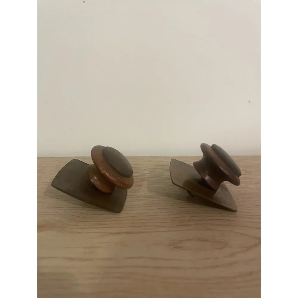 (QTY 2) Vintage Bronze & Wood Single Screw Cabinet Knob Drawer Pull